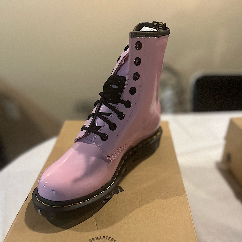 Dr. Martens size 7 pink new in box. Never worn pink patent laced booties